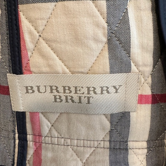 Burberry Brit Women’s Navy Quilted Utility Jacket Check Lining Zip Front Size M - Picture 3 of 6